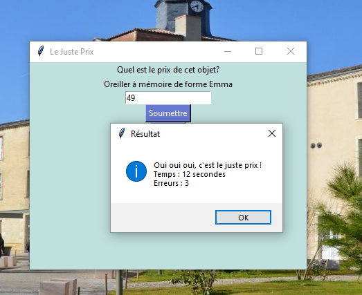 Image de l'écran en cas de victoire