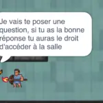 Une capture d'écran du jeu Minorun montrant le joueur devant une statue, cette dernière lui dit qu'elle va lui poser une question